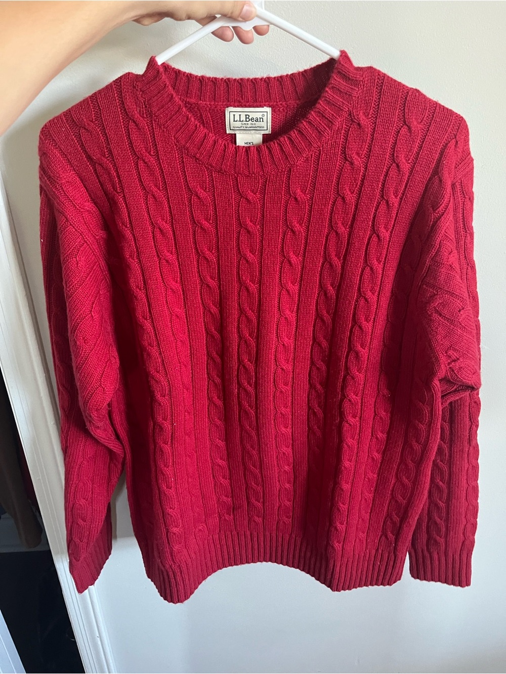 L.L. Bean Red Cable Knit Crewneck Sweater - Mens Small
